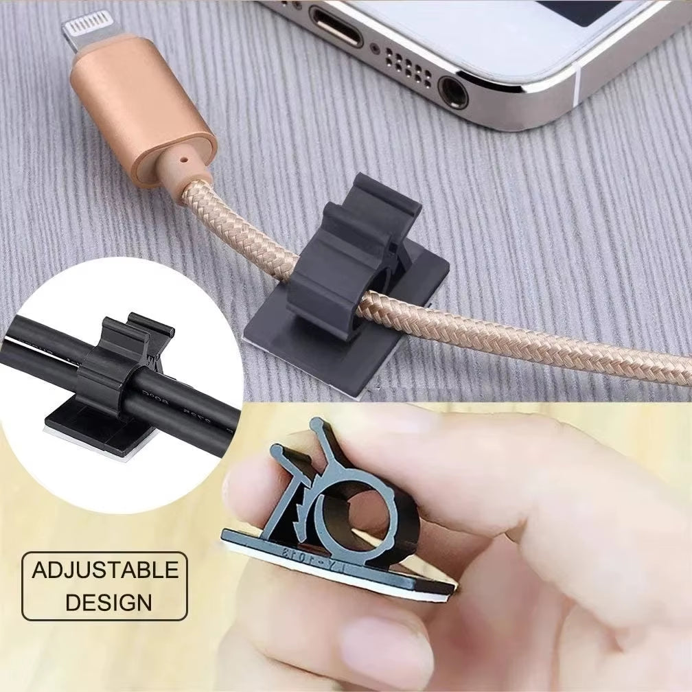 Cable Organizer Self Adhesive Cable Clips Table Cable Management Clamp Adjustable Cord Holder for Car PC TV Charging Wire Winder