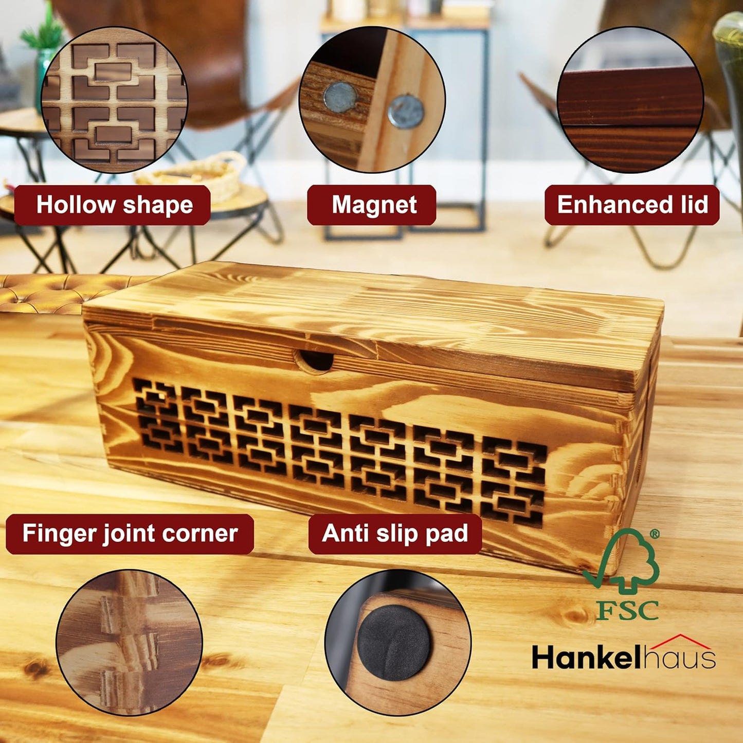 Large Wooden Decorative Cable Management Box,