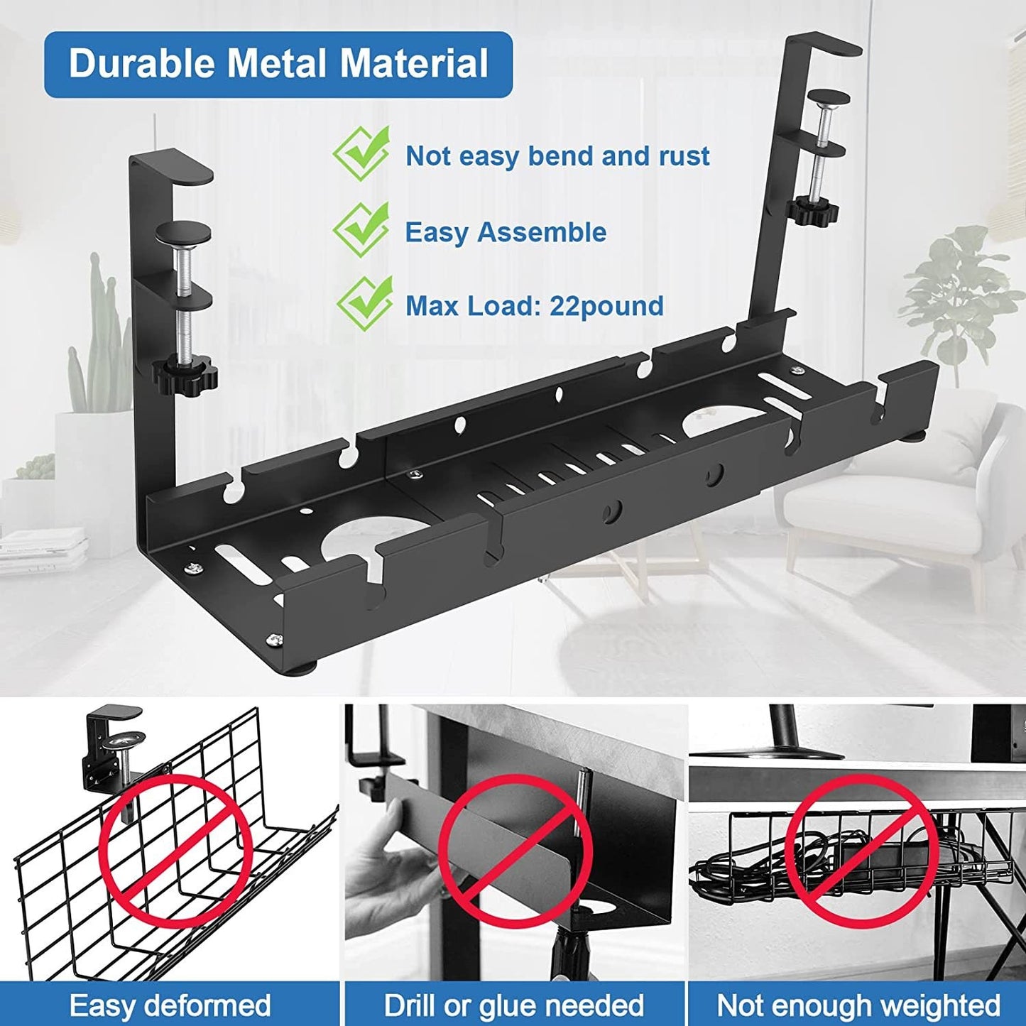 No Drilling Extendable under Desk Cable Tray