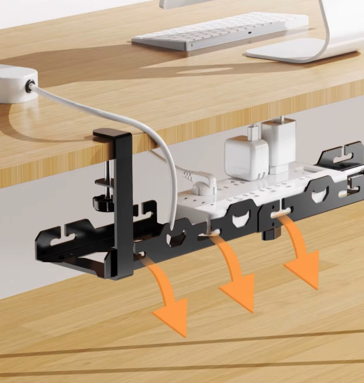 No Drilling Extendable under Desk Cable Tray